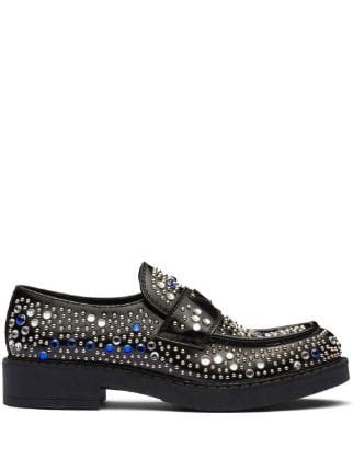 prada embellished loafers|Prada rhinestone.